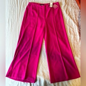 Fuchsia/ Hot Pink Cropped Wide Leg High Rise Pant